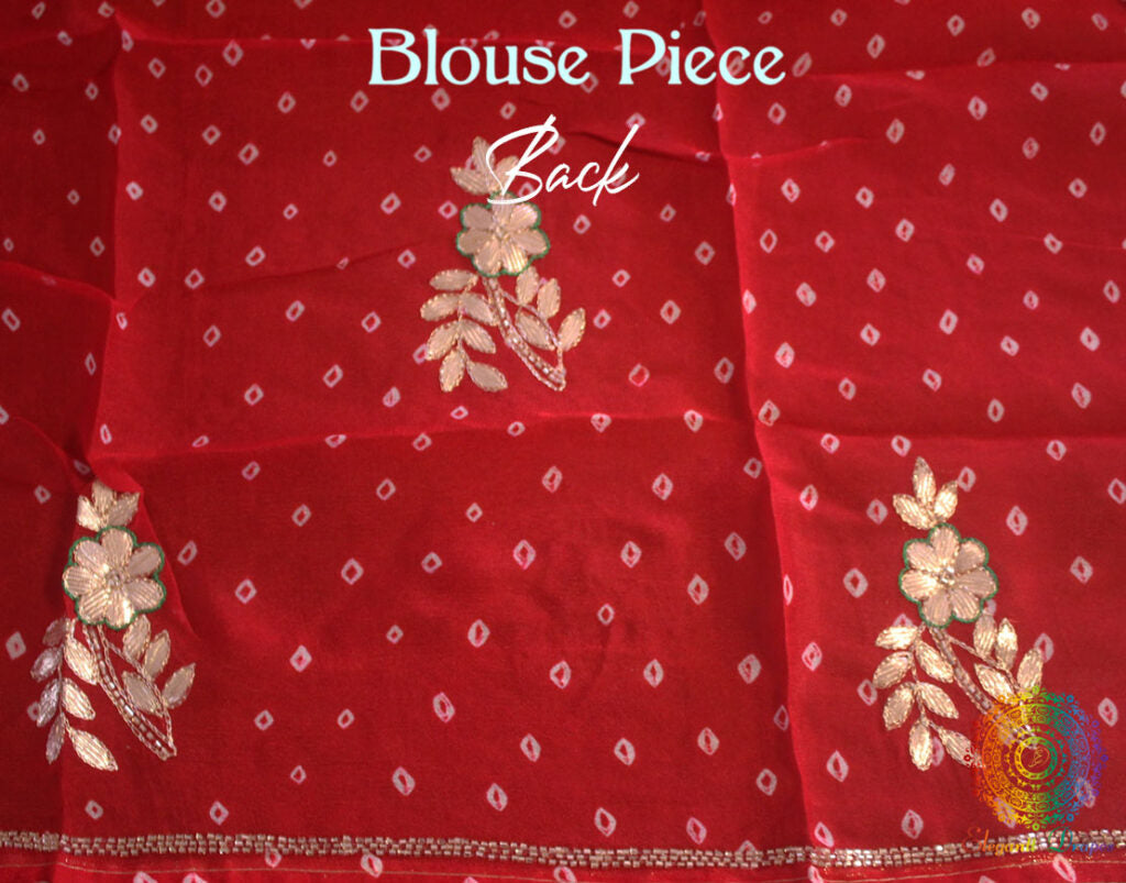 Red Pink Shaded Gota Patti Handwork Pure Rai Bandhej Saree