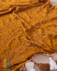 Mustard Yellow Gajji Silk Bandhani Dupatta detailed view