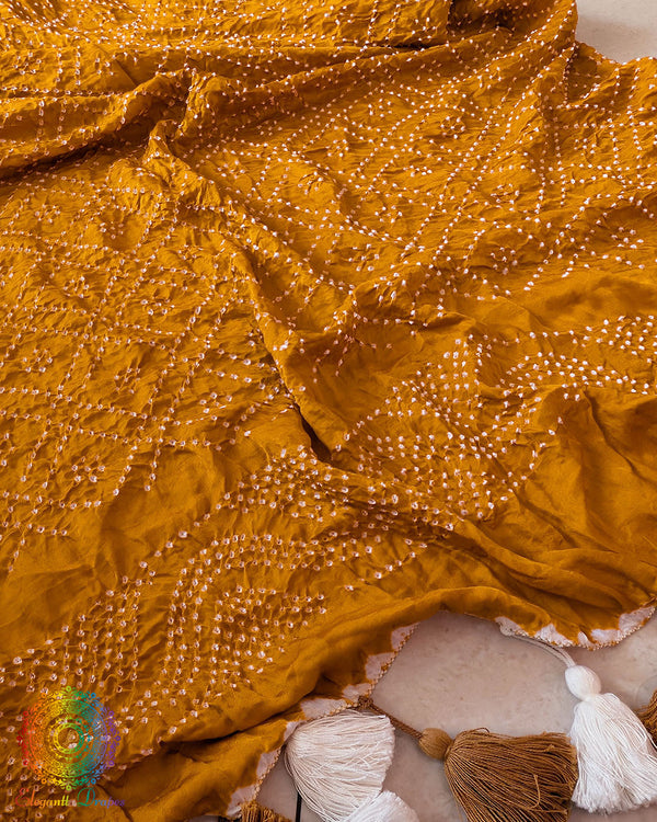 Mustard Yellow Gajji Silk Bandhani Dupatta detailed view