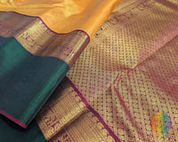 Mustard handwoven Kanjivaram silk saree green border with 2 gram zari