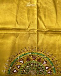Sleeve Detail of Mustard Mashru Silk Blouse with Kutch Handwork, Mirrors and Sequins