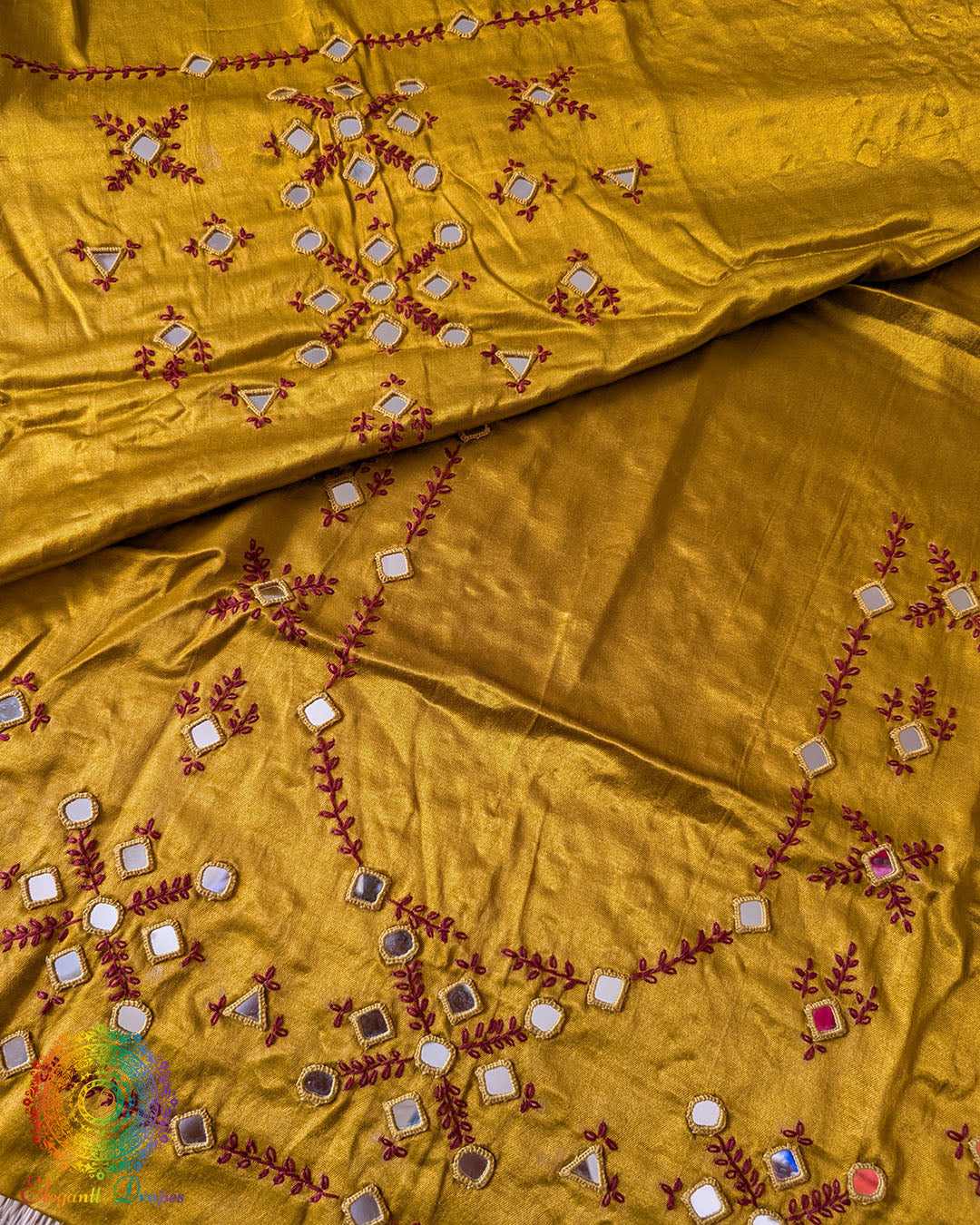 Mustard Mashru Silk Kutch Mirror Work Blouse Piece full view