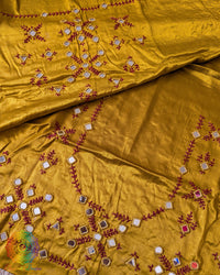 Mustard Mashru Silk Kutch Mirror Work Blouse Piece full view