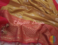 Mustard Banarasi Pure Tussar Silk Alfi Saree | Elegantt Drapes