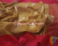 Mustard Banarasi Pure Tussar Silk Alfi Saree | Elegantt Drapes
