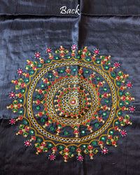 Back View of Navy Blue Mashru Silk Bavadiya Handwork Blouse Piece