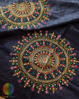 Navy Blue Mashru Silk Bavadiya Handwork Blouse