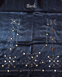 Back View of Navy Blue Mashru Silk Kutch Mirror Handwork Blouse Piece