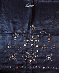 Sleeve Detail of Navy Blue Mashru Silk Blouse with Kutch Mirror and Thread Work