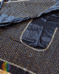 Navy Blue Mashru Silk Kutch Mirror Work Blouse Front View with Heavy Thread Embroidery