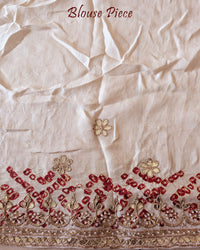 Blouse piece of Ivory White Gajji Silk Gharchola Saree with Gota Patti Handwork