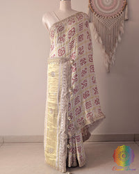 Ivory White Gajji Silk Gharchola Saree full drape view