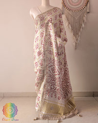 Ivory White Gajji Silk Gharchola Saree with Gota Patti Handwork front drape