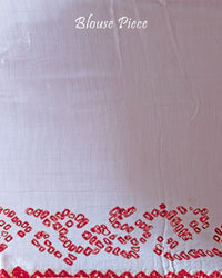 Close-up of the matching blouse sleeve of the Ivory White Gajji Silk Bandhani Saree