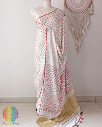 Ivory White Pure Gajji Silk Bandhani Saree with Red Bandhani front drape
