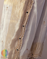 Off white gold soft tissue silk cutdana embroidery detail