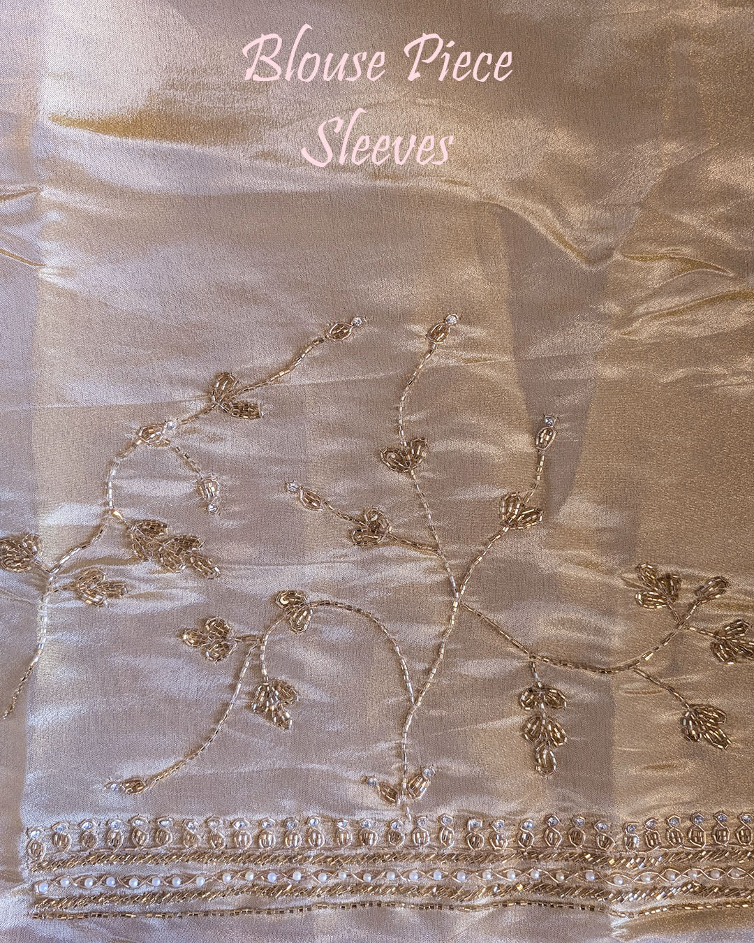 Off white gold soft tissue silk cutdana handwork blouse piece