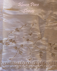 Off white gold soft tissue silk cutdana handwork blouse piece