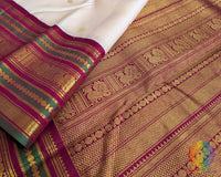 Green and Deep Red 2 Gram Zari Border on Off White Pure Kanjivaram Silk Saree