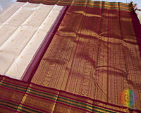 Off White Pure Kanjivaram Silk Saree Pallu with Green and Deep Red Zari Design