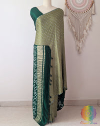 Olive Green Pure Gajji Silk Bandhani Saree with Gharchola Pallu front drape
