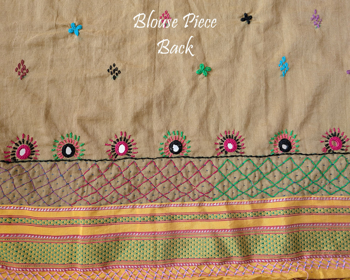 Olive mustard Ilkal saree blouse piece back