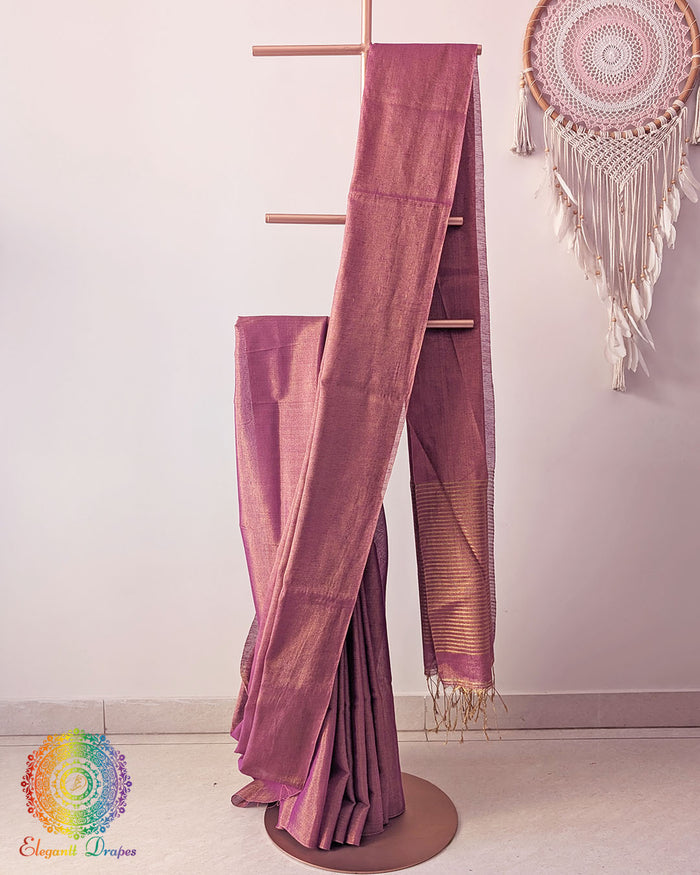 Onion Pink Bengal Linen Tissue Saree
