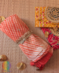 Orange Banarasi Kora Silk Dupatta with Arashi Shibori pattern