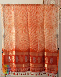 Orange Kora Silk Arashi Shibori Dupatta detailed view