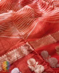 Orange Banarasi Handloom Kora Silk Arashi Shibori Dupatta full view