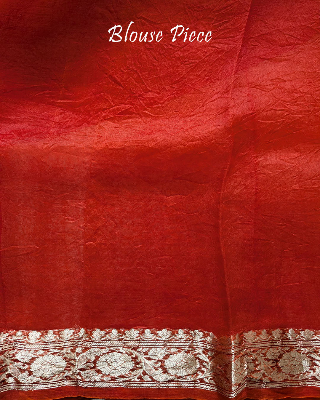 Orange Banarasi Handloom Kora Silk Saree Blouse Piece