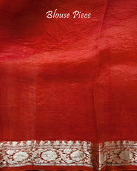 Orange Banarasi Handloom Kora Silk Saree Blouse Piece