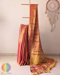 Orange Bengal tissue linen saree drape view