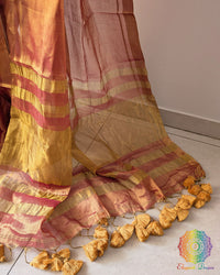 Pom pom detailing on orange saree