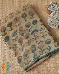 Pale Yellow Nashpal Pomegranate Modal Tussar Saree folded view