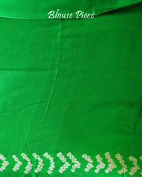 Blouse piece of Parrot Green Pure Gajji Silk Bandhani Saree
