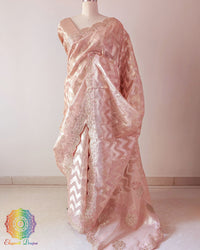 Peach Banarasi Tissue Silk Gota Patti Handwork Saree