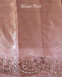 Peach Banarasi Tissue Silk Gota Patti Handwork Saree