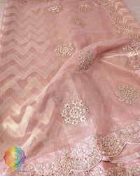 Peach Banarasi Tissue Silk Gota Patti Handwork Saree