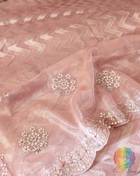 Peach Banarasi Tissue Silk Gota Patti Handwork Saree