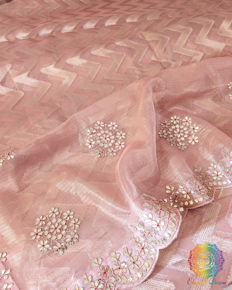 Peach Banarasi Tissue Silk Gota Patti Handwork Saree