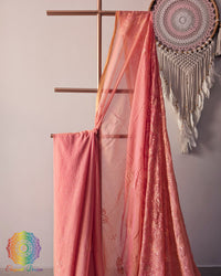 Close-up of detailed threadwork on the pallu of Peach Mul Cotton Saree