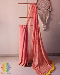 Peach Mul Cotton Saree with Chikankari-inspired Threadwork full view