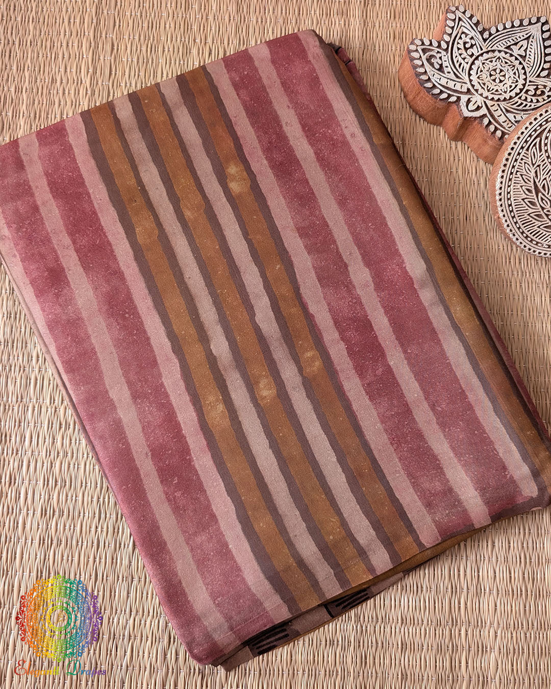 Rose Brown Nashpal Pomegranate Modal Tussar Saree folded view