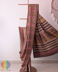 Open pallu view of Rose Brown Nashpal Pomegranate Modal Tussar Saree