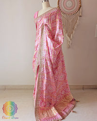 Peach festive Gharchola saree full layout view highlighting woven pattern