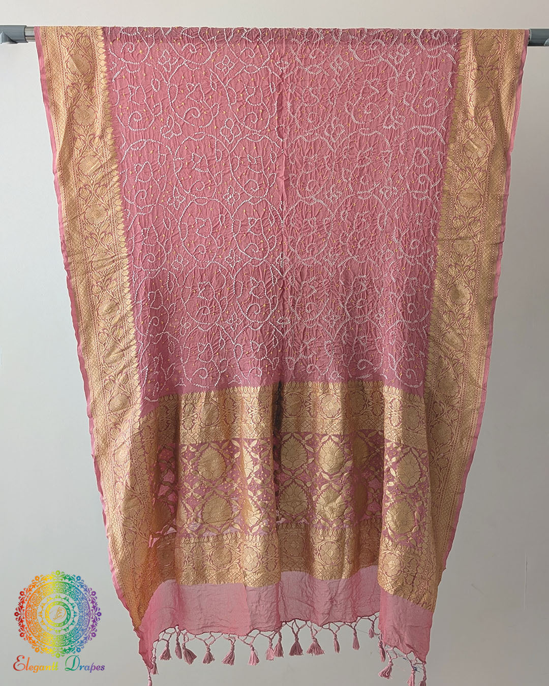 Blush Pink Rai Bandhej Dupatta with Banarasi Khaddi Georgette weave full view