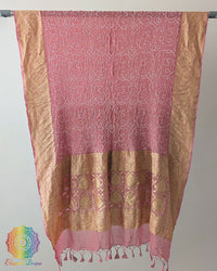 Blush Pink Rai Bandhej Dupatta with Banarasi Khaddi Georgette weave full view
