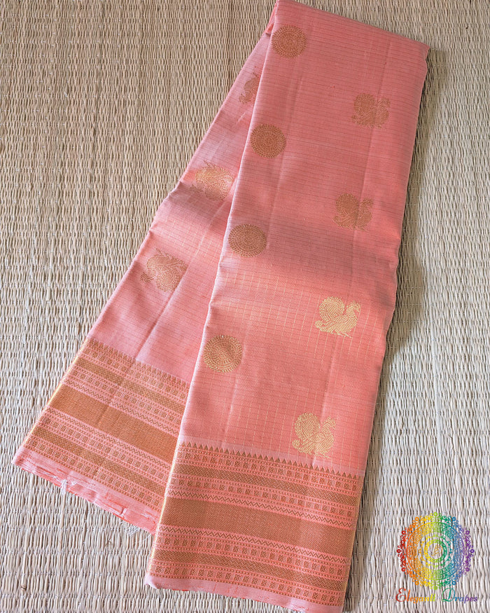 Pastel Peach Pure Kanjivaram Silk Saree with 2-Gram Gold Zari