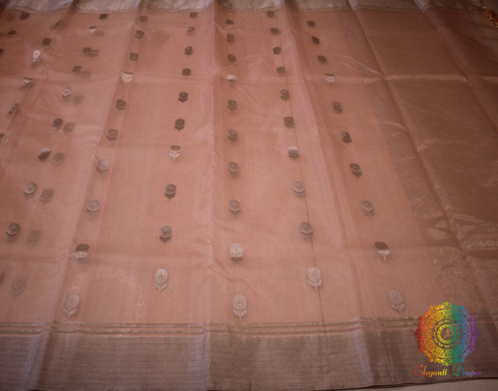 Peach Pure Chanderi Handloom Katan Silk Saree | Elegantt Drapes